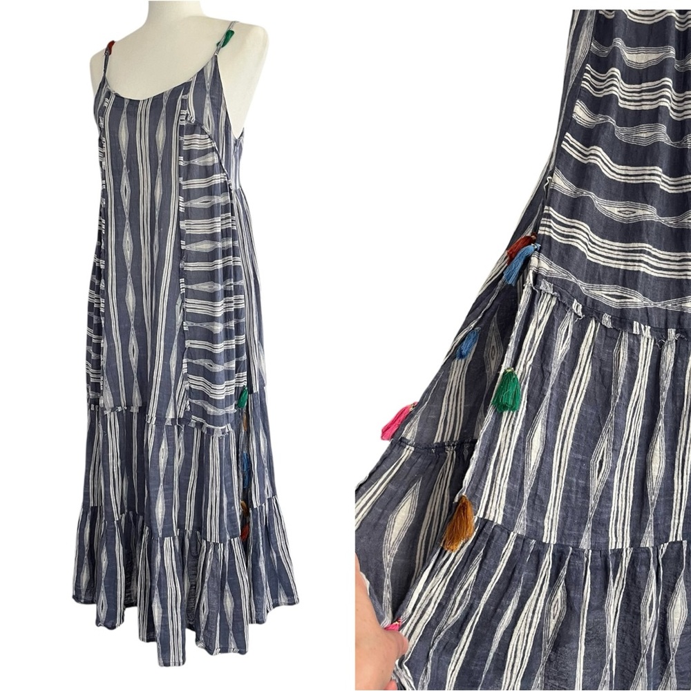 Z & L Striped Midi Dress multicolor tassels  Sz M BOHO Hippie Spaghetti Straps